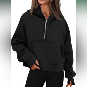 Women's Half Zip Pullover Quarter Zip Cropped Black Hoodie